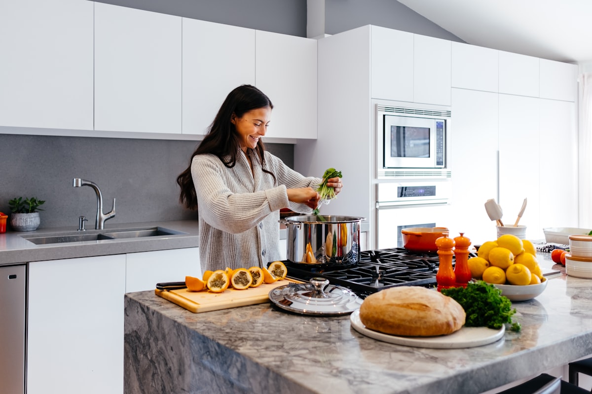 Professional kitchen preparation setup with fresh ingredients